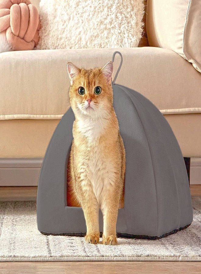 Pawsome Premium Soft Velvet Fabric Bed for Cats Kittens & Suitable for Dog Puppies Pet House (S, Grey) - Image 2